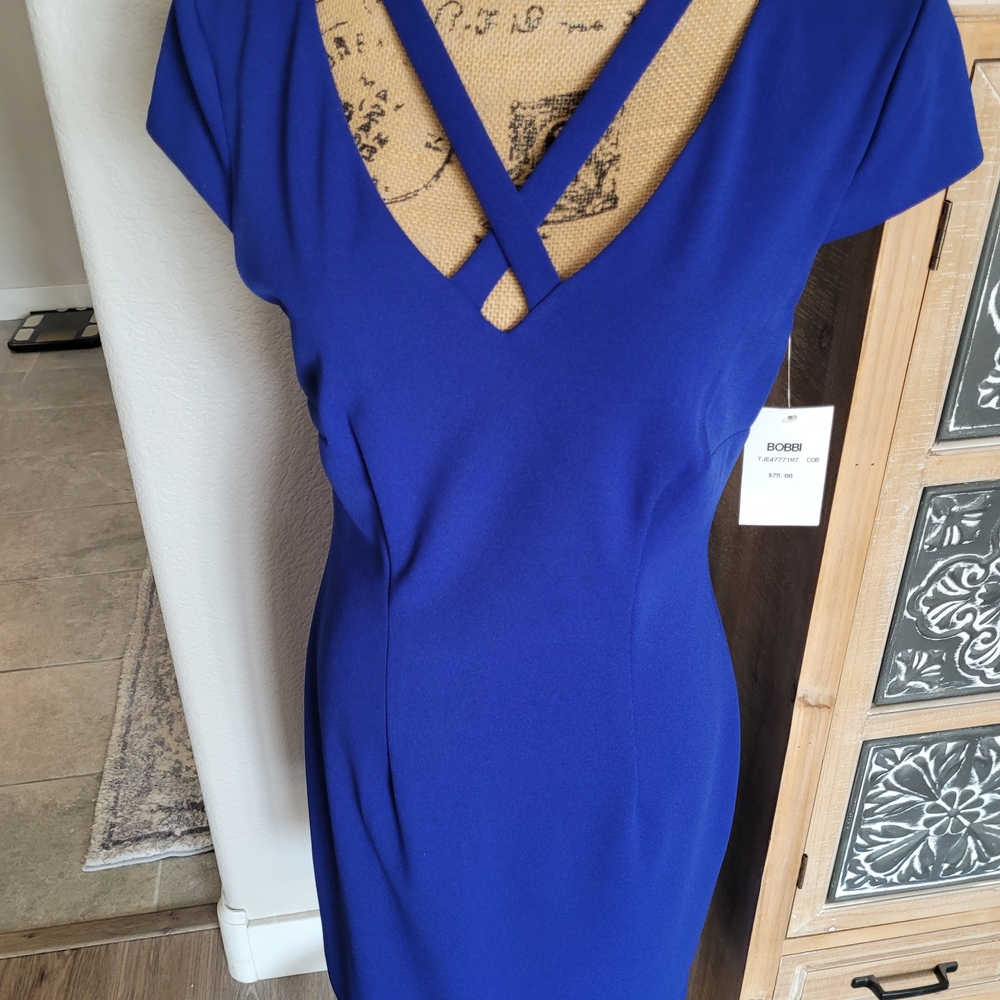 connected apparel Royal Blue Crisscross V-Neck Midi Dress